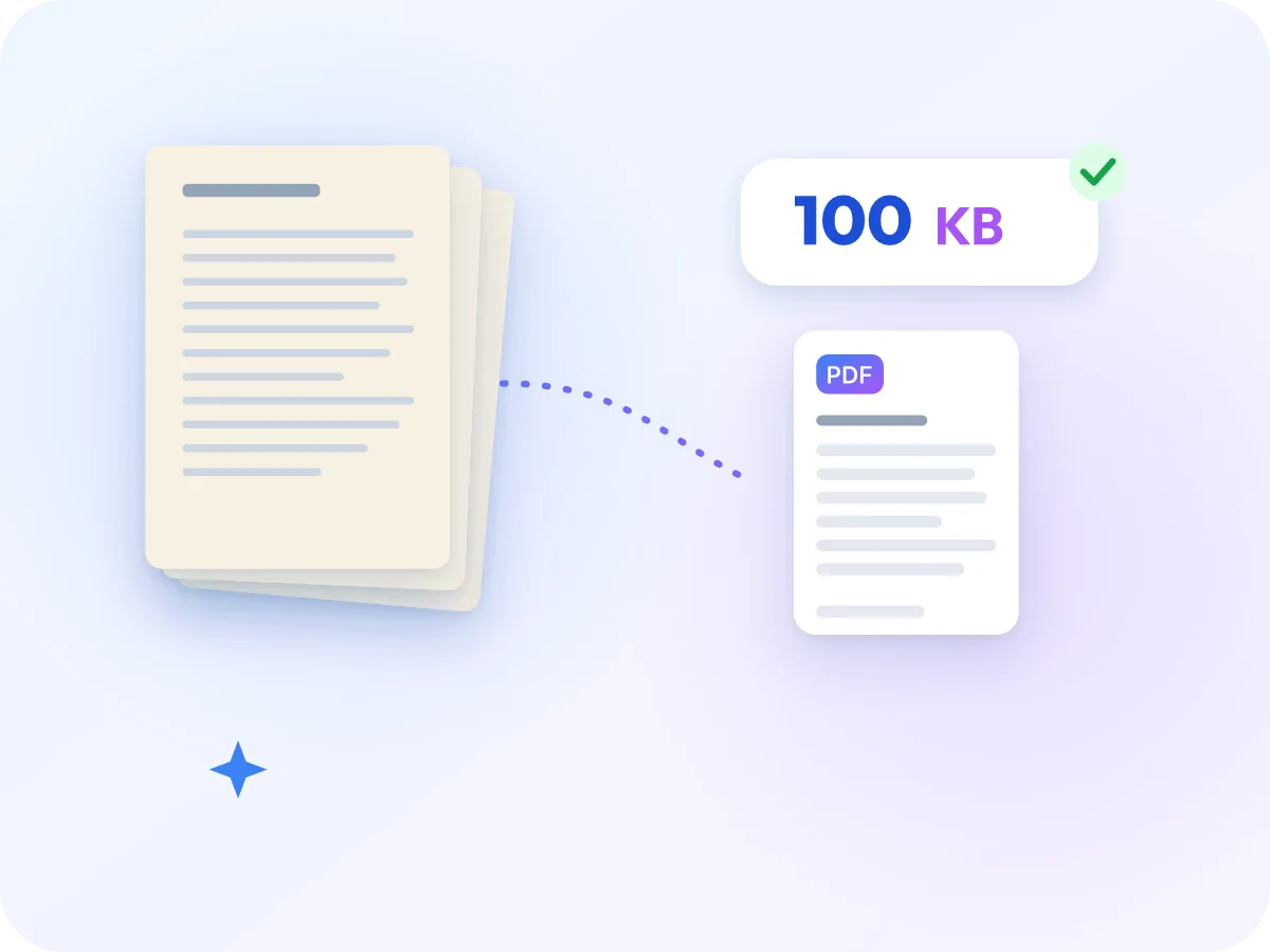 A stack of scanned pages turned into one PDF under 100 KB