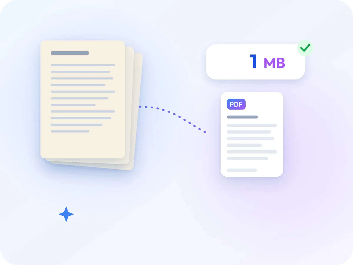 Ein Stapel gescannter Seiten, zusammengefasst zu einer PDF unter 1 MB