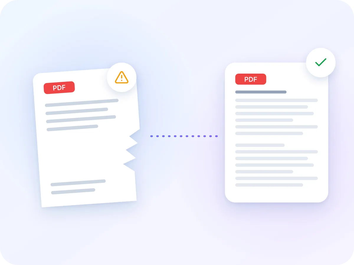 Un PDF danneggiato che non si apre, ricostruito in un PDF che si apre
